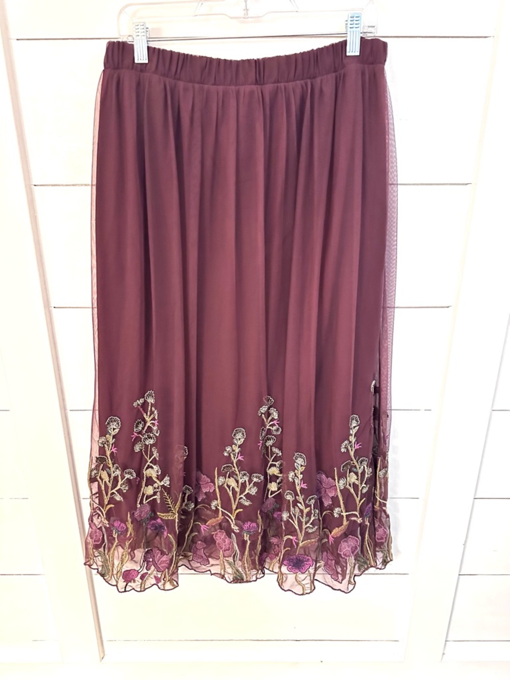 Coldwater Creek PM Embroidered floral maroon midi maxi skirt boho chic old money - Picture 14 of 14